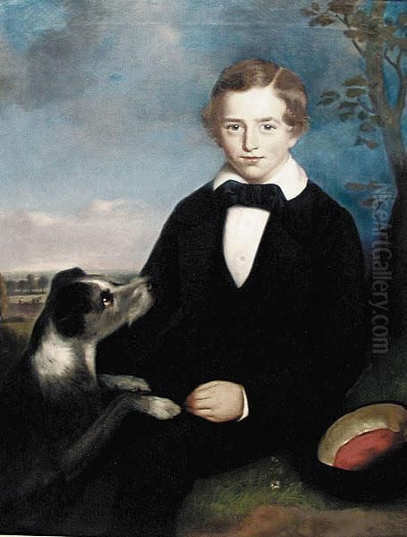 Young Boy With His Favorite Terrier Oil Painting by Bennet Hubbard