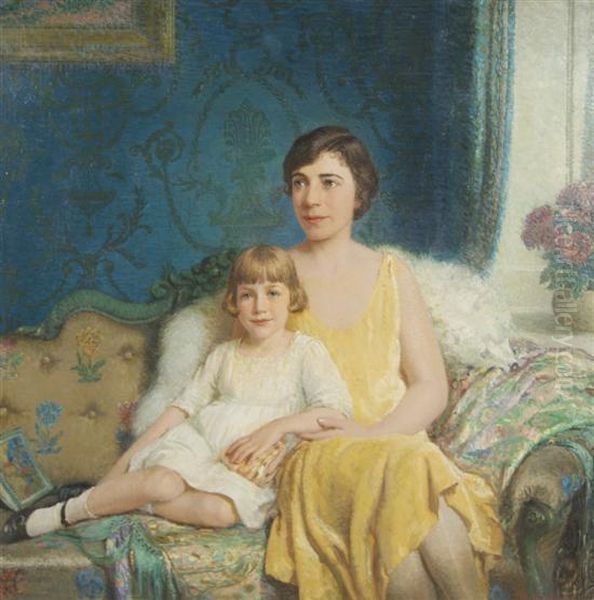 Portrait Of A Mother And Child Oil Painting by Henry Salem Hubbell