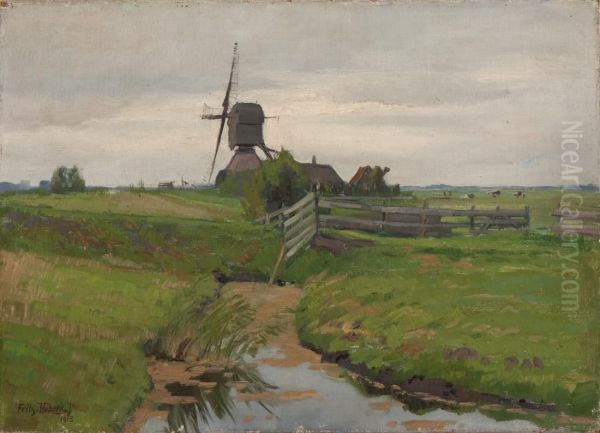 Oudhuizermolen Te Wilnis Oil Painting by Frits Hubeek