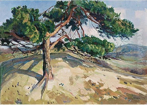 Tree In A Dune Landscape Oil Painting by Frits Hubeek