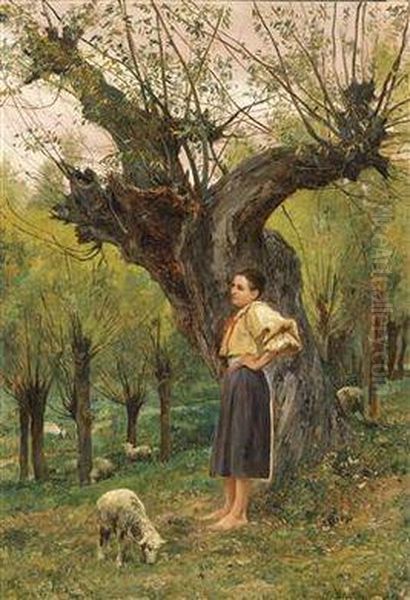 Theshepherdess Oil Painting by Carl Rudolf S. Huber