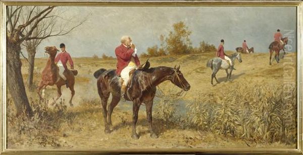 A Hunt Oil Painting by Carl Rudolf S. Huber