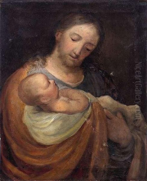 St Joseph Holding Thechild Oil Painting by Conrad Huber