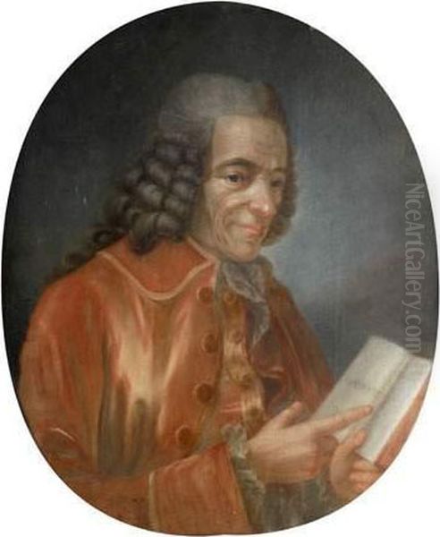 Portrait De Voltaire Lisant Sophocle Oil Painting by Jean Huber