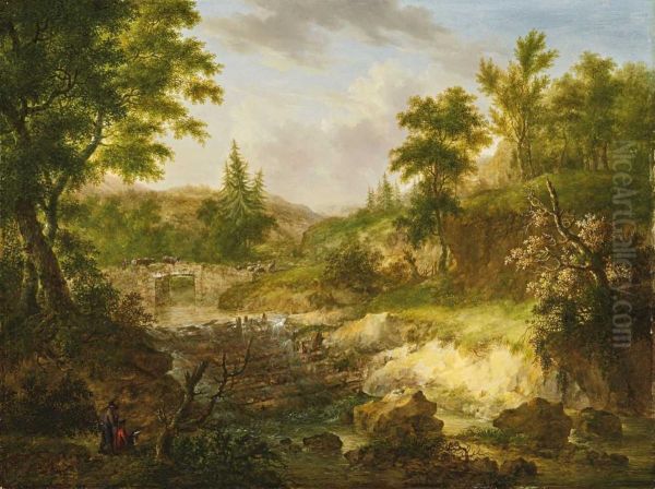 Landschaft Bei Langnaumit Zeichnendem Maler Oil Painting by Johann Kaspar Huber