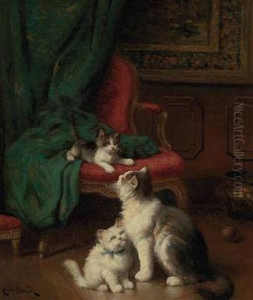 Katzenmutter Mit Zwei Jungen Im Salon Oil Painting by Leon Charles Huber