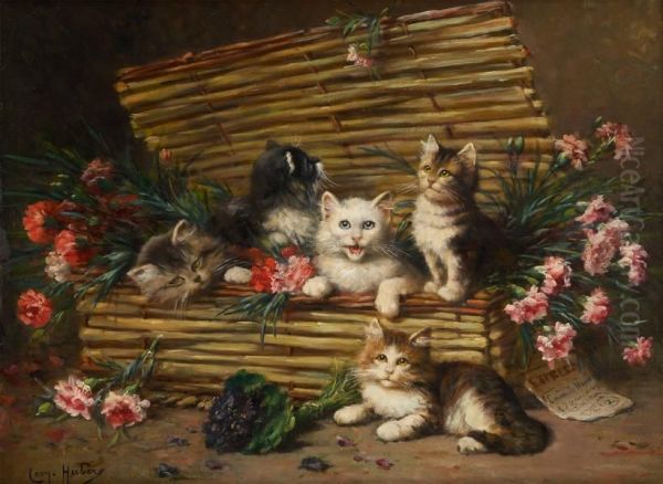 Le Panier Aux Chats Oil Painting by Leon Charles Huber