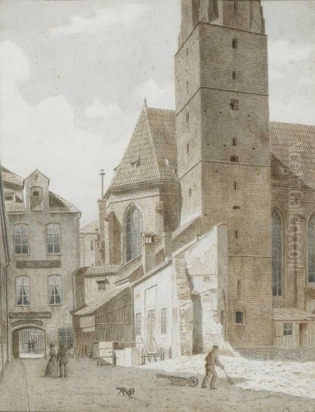 Munchen - Blick Auf Die Salvatorkirche. Oil Painting by Ludwig Huber