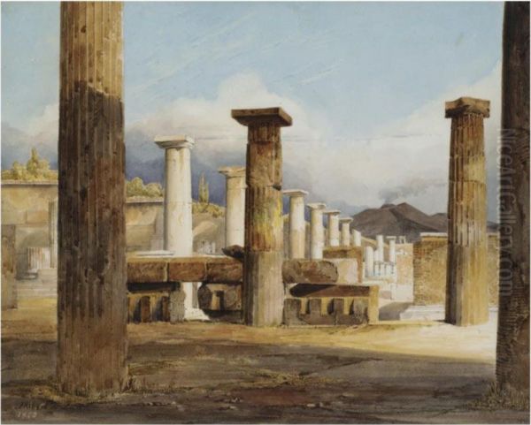 Ruins Of Pompeii Oil Painting by Jean-Baptiste Louis Hubert