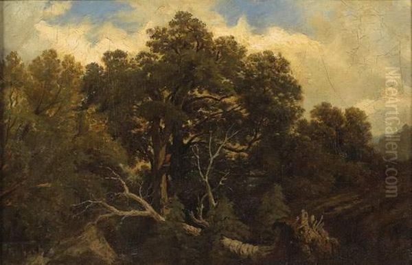 Paysage A L'arbre Deracine Oil Painting by Jean-Baptiste Louis Hubert