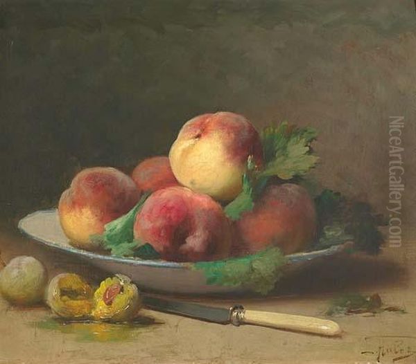 Nature Morte Aux Peches Oil Painting by Leon Hubert