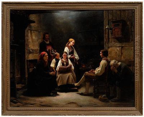 Consolation In Prayer Oil Painting by Carl Wilhelm Hubner