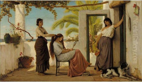 Frauen Von Capri (women Of Capri) Oil Painting by Eduard Hubner