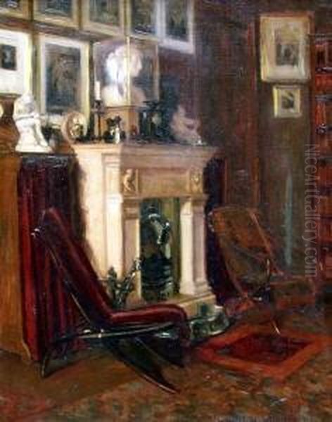 Interieur Mit Kamin Oil Painting by Heinrich Hubner