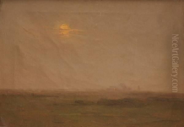 Landscape With Moon Oil Painting by Peter Paul Hubner