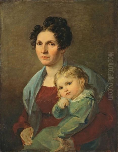 Karoline Carus Mit Ihrem Enkel Wolfgang Rietschel Oil Painting by Rudolf Julius Benno Hubner