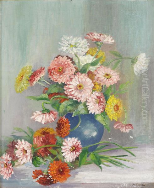 Untitled Still Life Zinnias by Nannie Zenobia Huddle