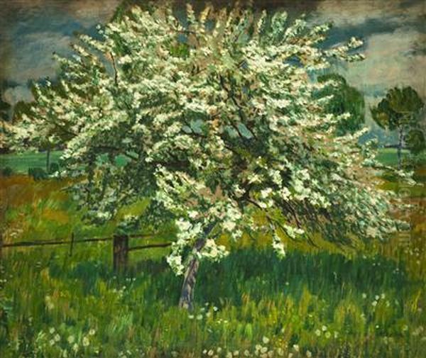 An Apple Tree In Blossom Oil Painting by Antonin Hudecek