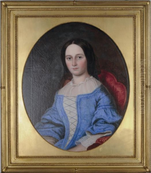 Portrait Of A Lady In A Blue Dress Oil Painting by Benjamin Hudson