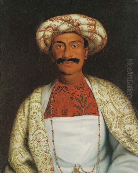 Portrait Of Maharajah Bahadur Jotindra Tagore Oil Painting by Benjamin Hudson