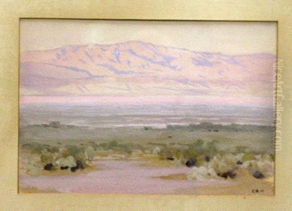 A Desert Landscape; Pink Sky Over The Desert (a Pair) Oil Painting by Charles Bradford Hudson