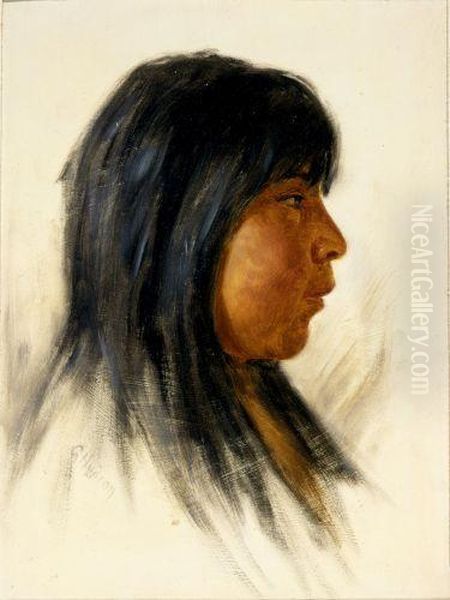 Untitled (profile Of A Pomo Indian) Oil Painting by Grace Carpenter Hudson