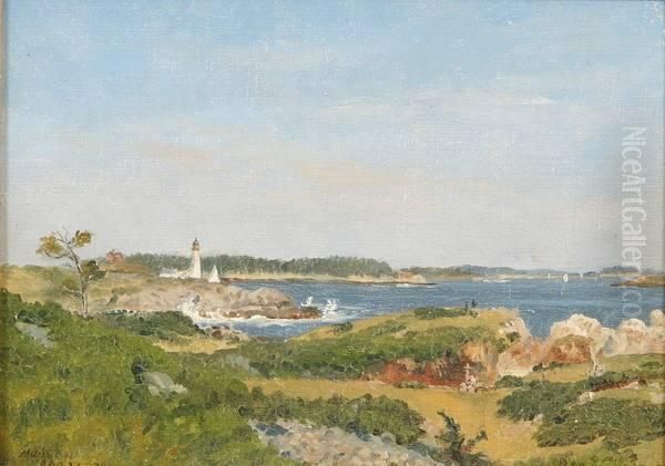 Coastal Scene With Lighthouse Oil Painting by John Bradley Hudson