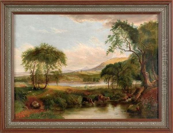 Hudson River Landscape Oil Painting by Samuel Adams Hudson