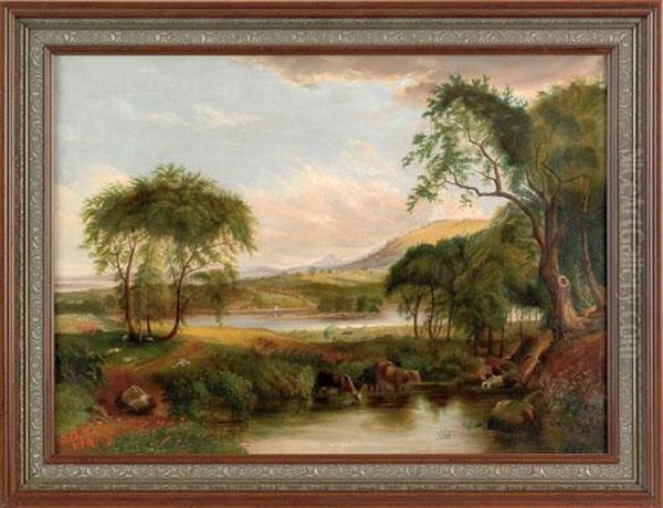 River Landscape Oil Painting by Samuel Adams Hudson