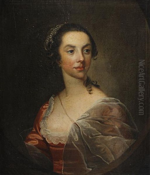 Portrait Of A Lady In Red Dress Oil Painting by Thomas Hudson