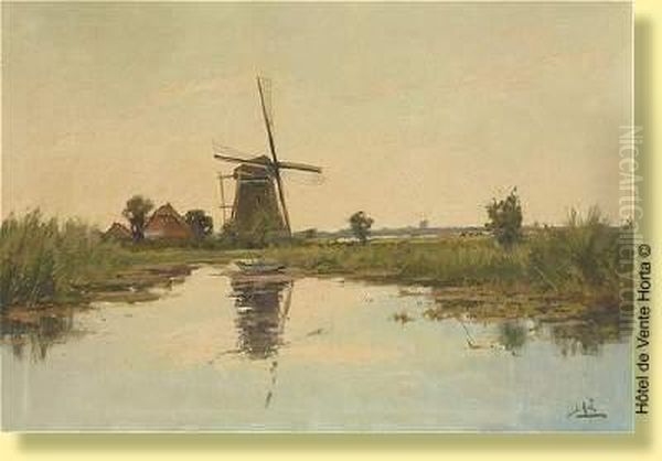 Coucher De Soleil Sur Le Moulin Oil Painting by Jean-Francois Hue