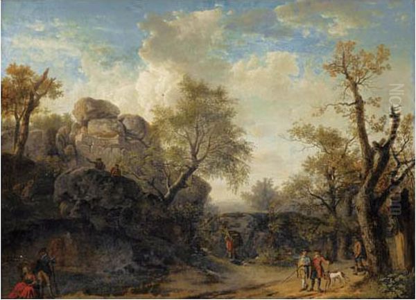 Scene De Chasse Dans Une Foret Oil Painting by Jean-Francois Hue