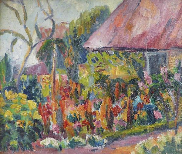 Chaumiereau Toit Mauve Oil Painting by Madeleine Hue