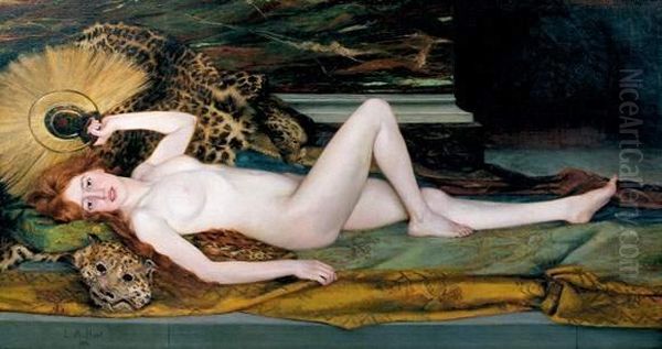 Jeune Femme Nue Allongee Sur Une Peau De Leopard Oil Painting by Louis Armand Huet