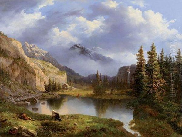 Lac De Montagne Oil Painting by Claude Sebastien Hugard De La Tour