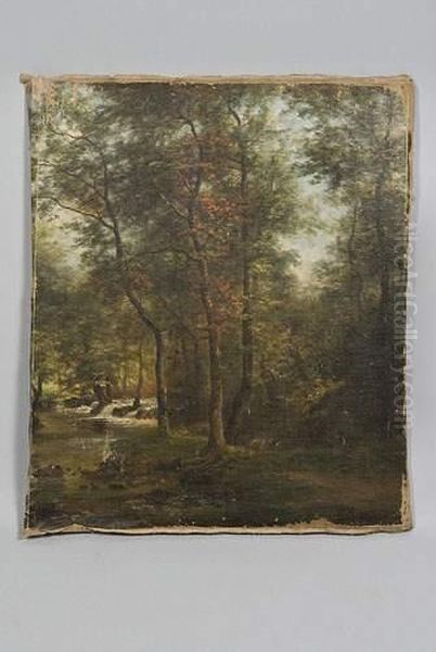 Vue De Sous Bois A La Cascade Oil Painting by Claude Sebastien Hugard De La Tour