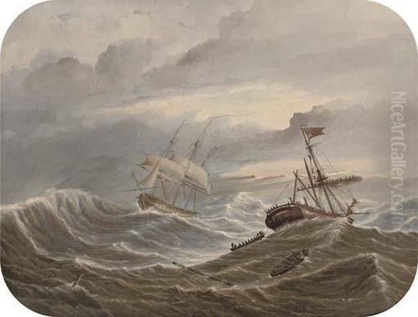 A Royal Naval Frigate Picking Up Survivors From A Ship In Distress Oil Painting by James Miller Huggins