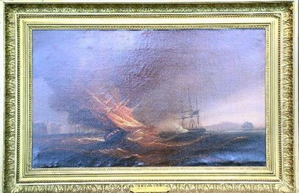 Blazing Frigate Oil Painting by James Miller Huggins