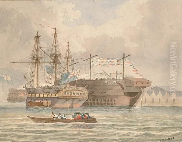 The Atna Fitting For Foreign Duty, Portsmouth Harbour Oil Painting by James Miller Huggins