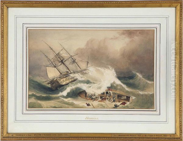 Ship Wreck In A Stormy Sea Oil Painting by William Huggins