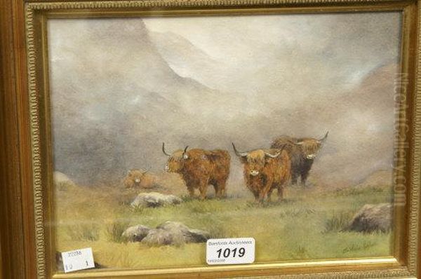 Highland Cattle On A Misty Morn Oil Painting by Christopher Hughes