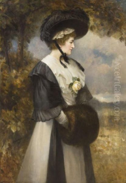 A Refined Lady Oil Painting by Edward Hughes