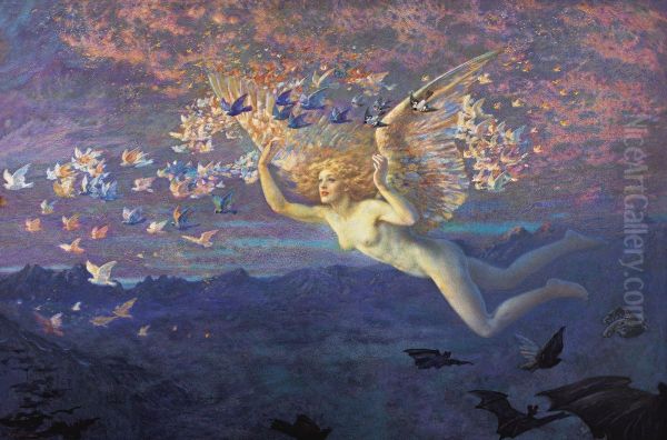 Wings Of The Morning Oil Painting by Edward Robert Hughes