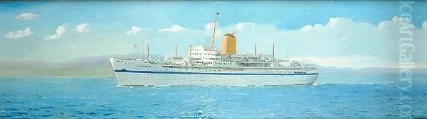 The 'oxfordshire' Off A Coast Oil Painting by H. Hughes