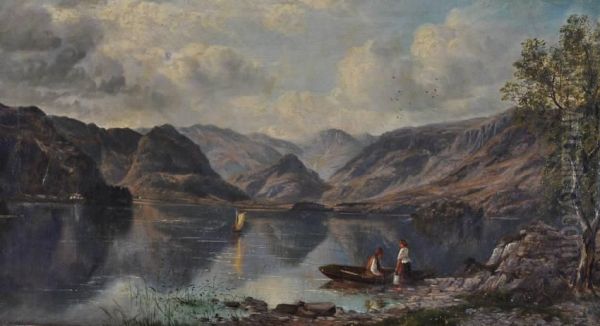 Extensive Lake District Landscape Oil Painting by John Joseph Hughes