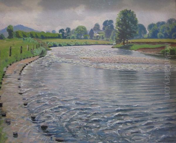 The Usk Near Abergavenny Oil Painting by Robert Morson Hughes