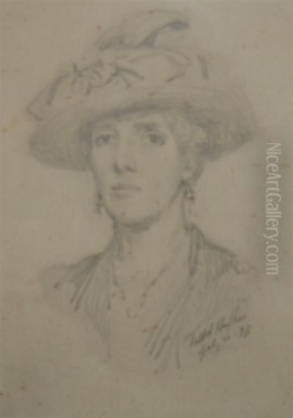 Portrait A Lady In A Hat Oil Painting by Talbot Hughes