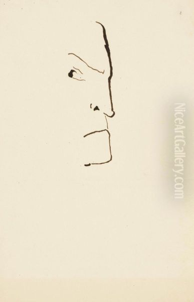 Caricature: Profil D'homme Froncant Les Sourcils Oil Painting by Victor Hugo