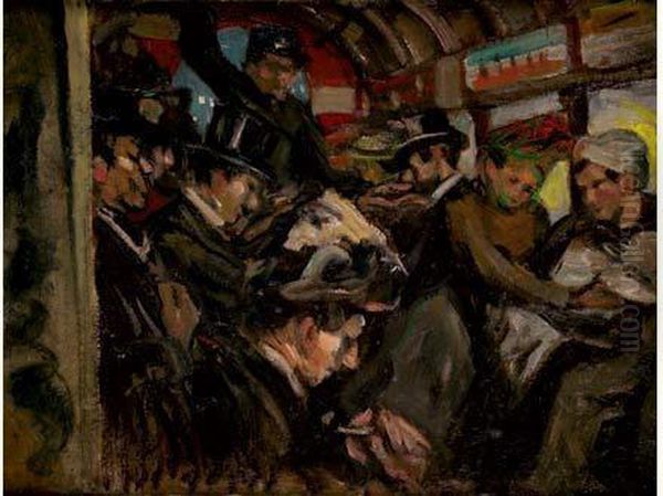 Dans Le Wagon D'un Omnibus A Cheval, Circa 1910 Oil Painting by Aloys Hugonnet