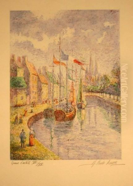 Title: Le Port De Quimper Oil Painting by Claude Honore Hugrel